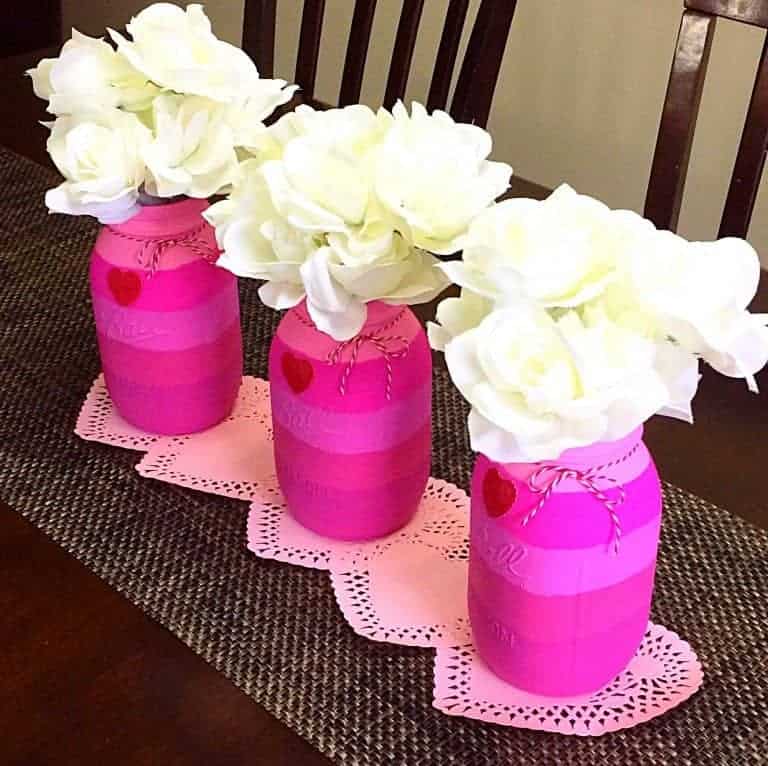 Pink Ombre Valentine’s Day Mason Jar Vases (D-I-Y)