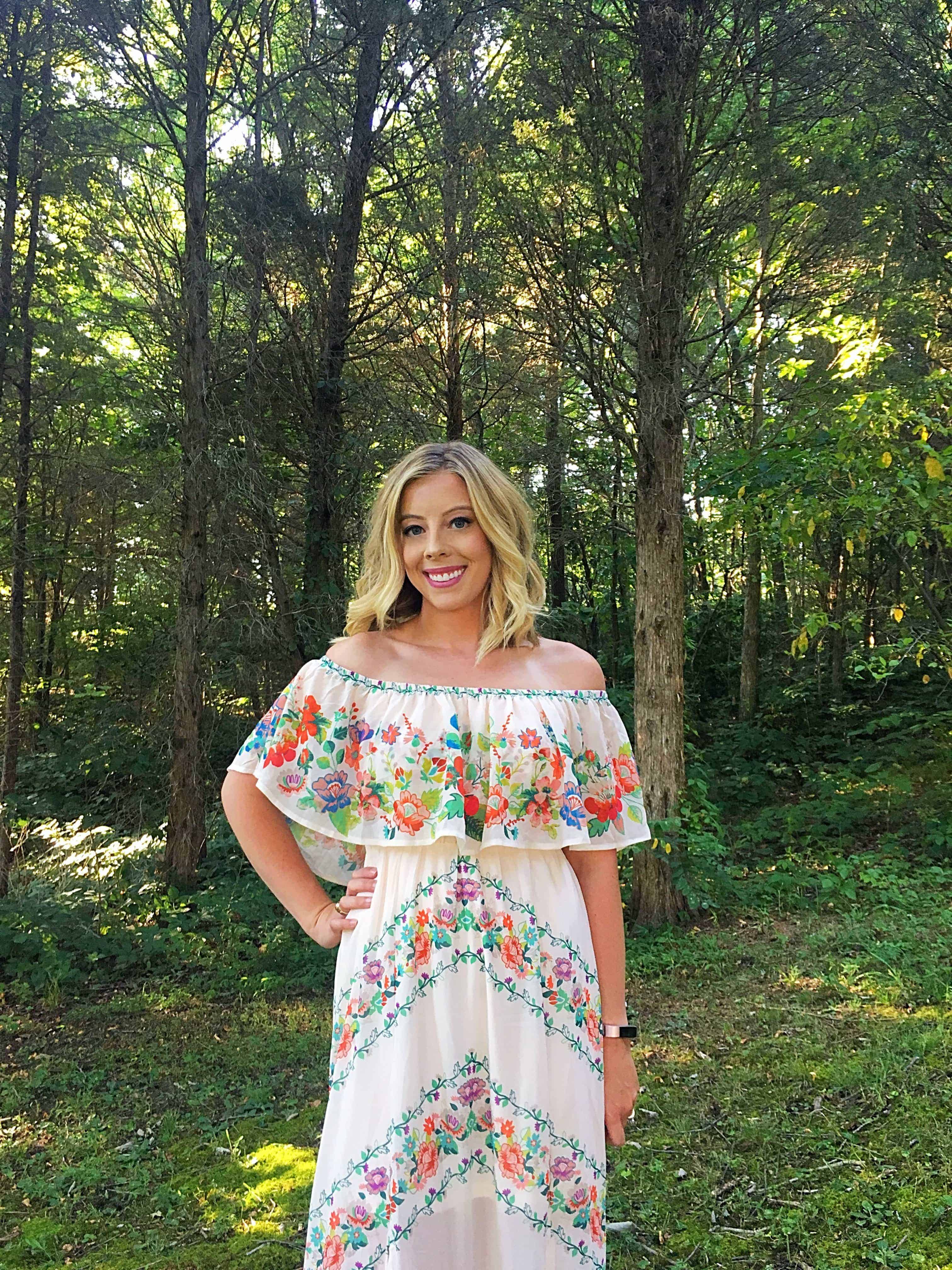 White Floral off Shoulder Maxi Dress main image 0