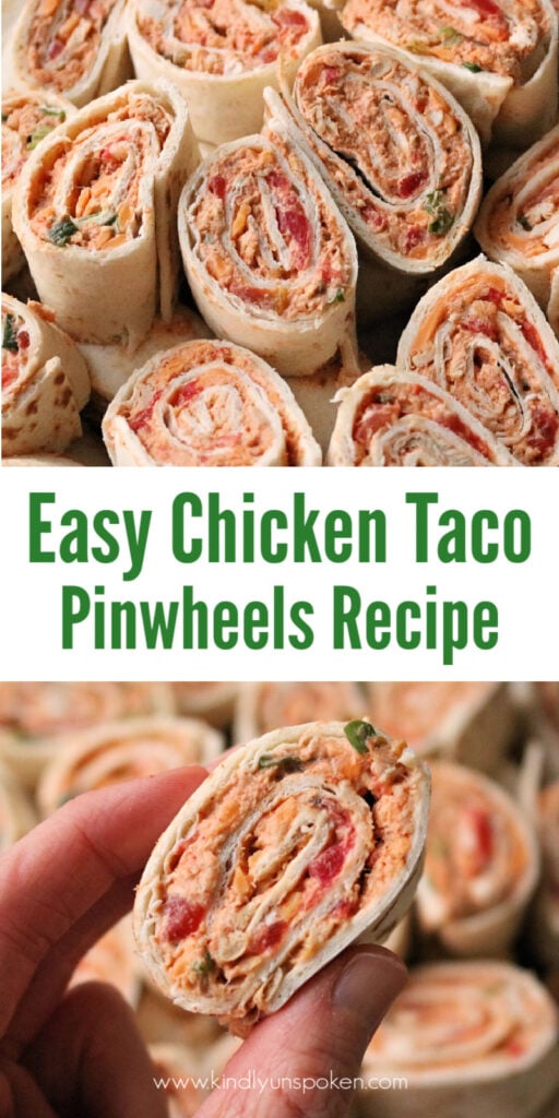 These Easy Chicken Taco Pinwheels are the perfect appetizer or snack for your next party or tailgate! Made with simple ingredients, these Mexican chicken pinwheels are delicious, flavorful, and a total crowd-pleaser.&nbsp;