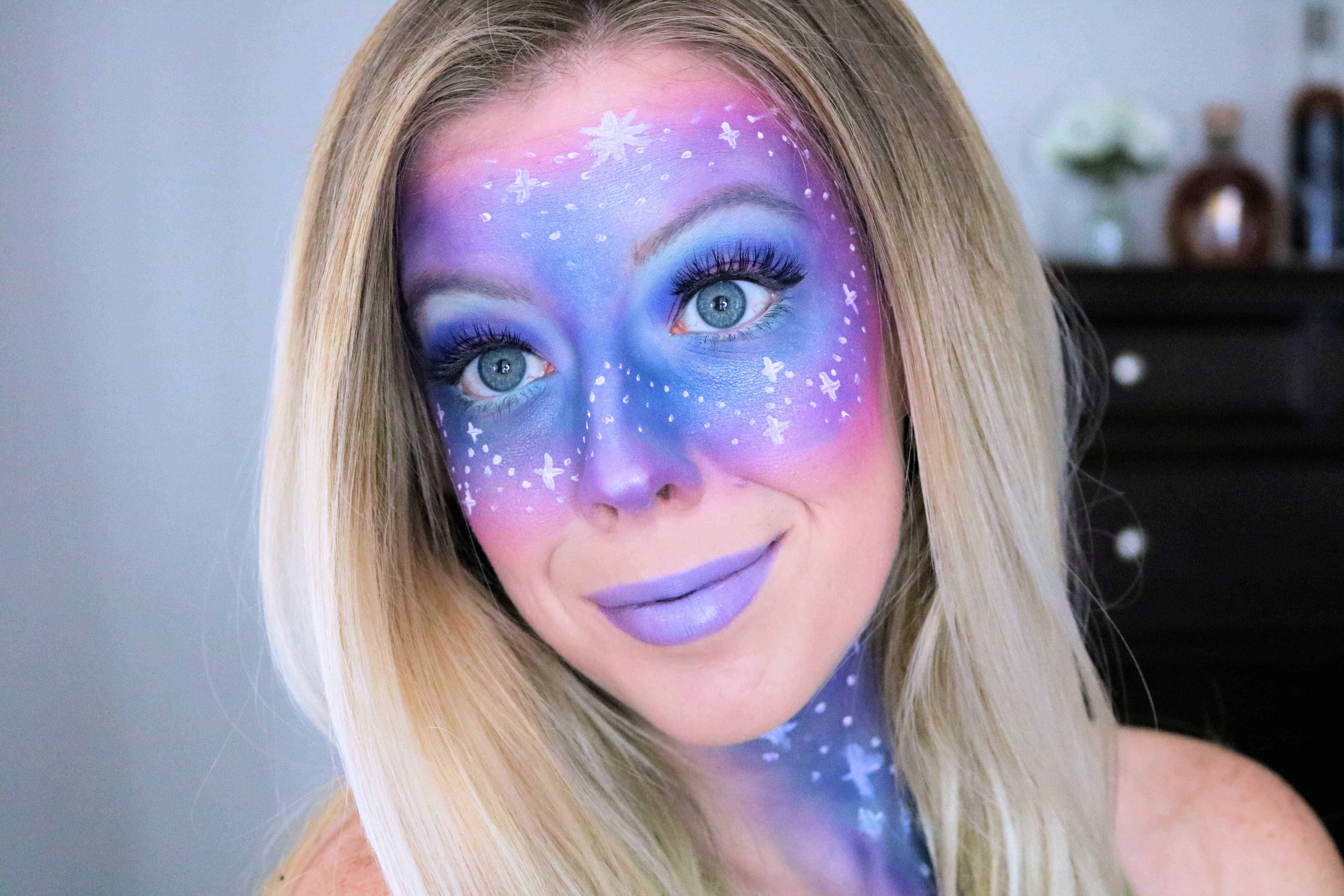 Ready to rock out your inner galaxy space princess for Halloween? Then check out my easy galaxy makeup tutorial that's super pretty and uses everyday makeup products! #galaxymakeup #halloweenmakeup #halloween #makeuptutorial