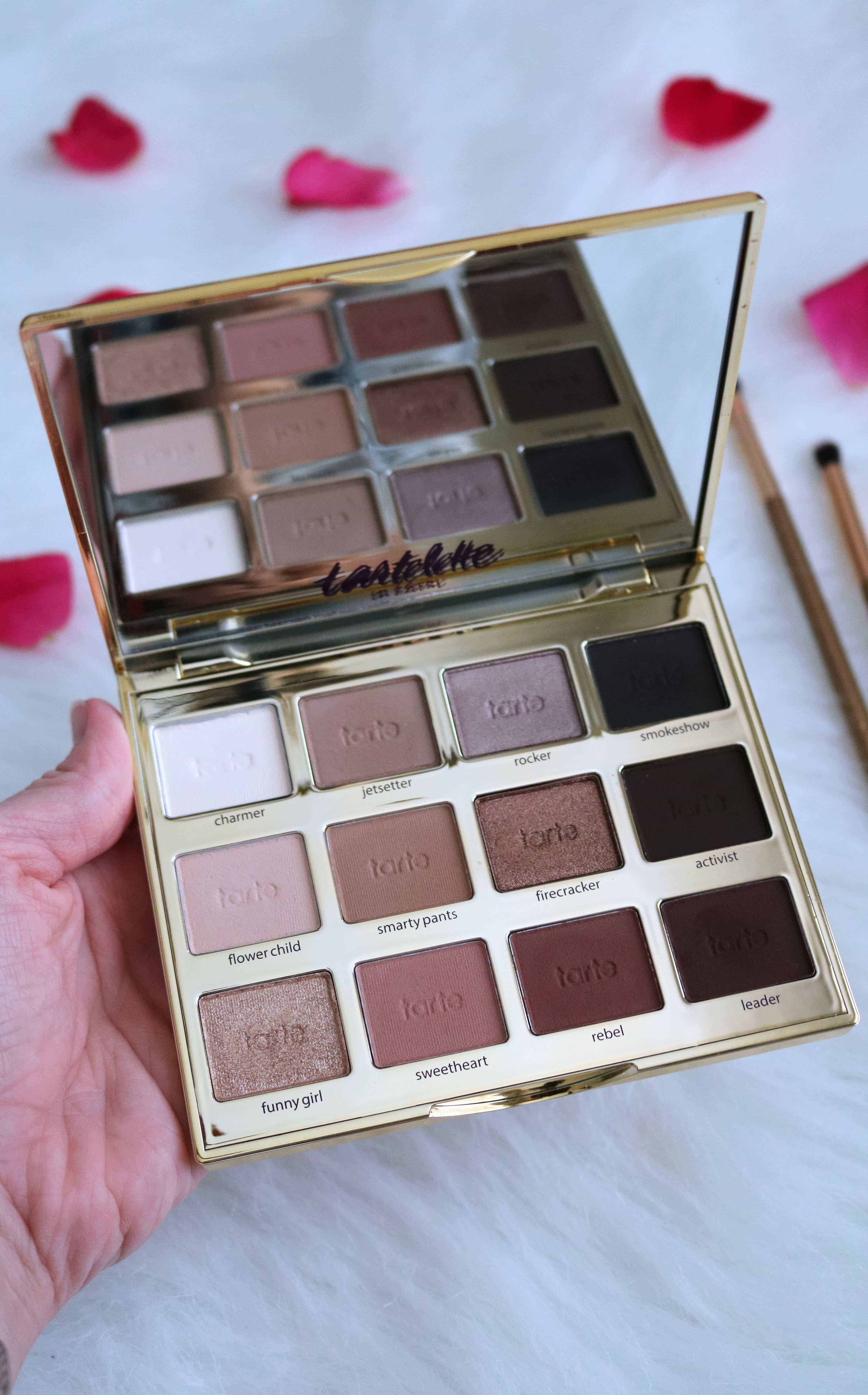 The Tarte Tartelette In Bloom Palette is seriously the only eyeshadow palette you'll need in your makeup collection! Check out my full review, swatches of all 12 shades, and a simple + pretty eye makeup look I created! #tarte #eyeshadowpalette #makeupreview