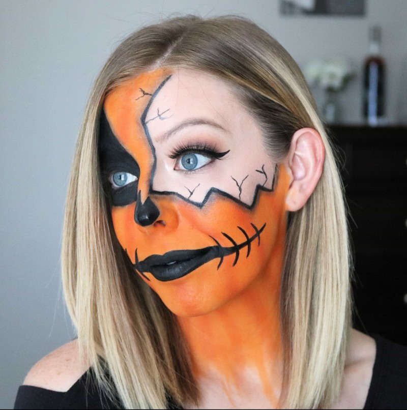 Easy Cracked Pumpkin Makeup Halloween Tutorial - Kindly Unspoken