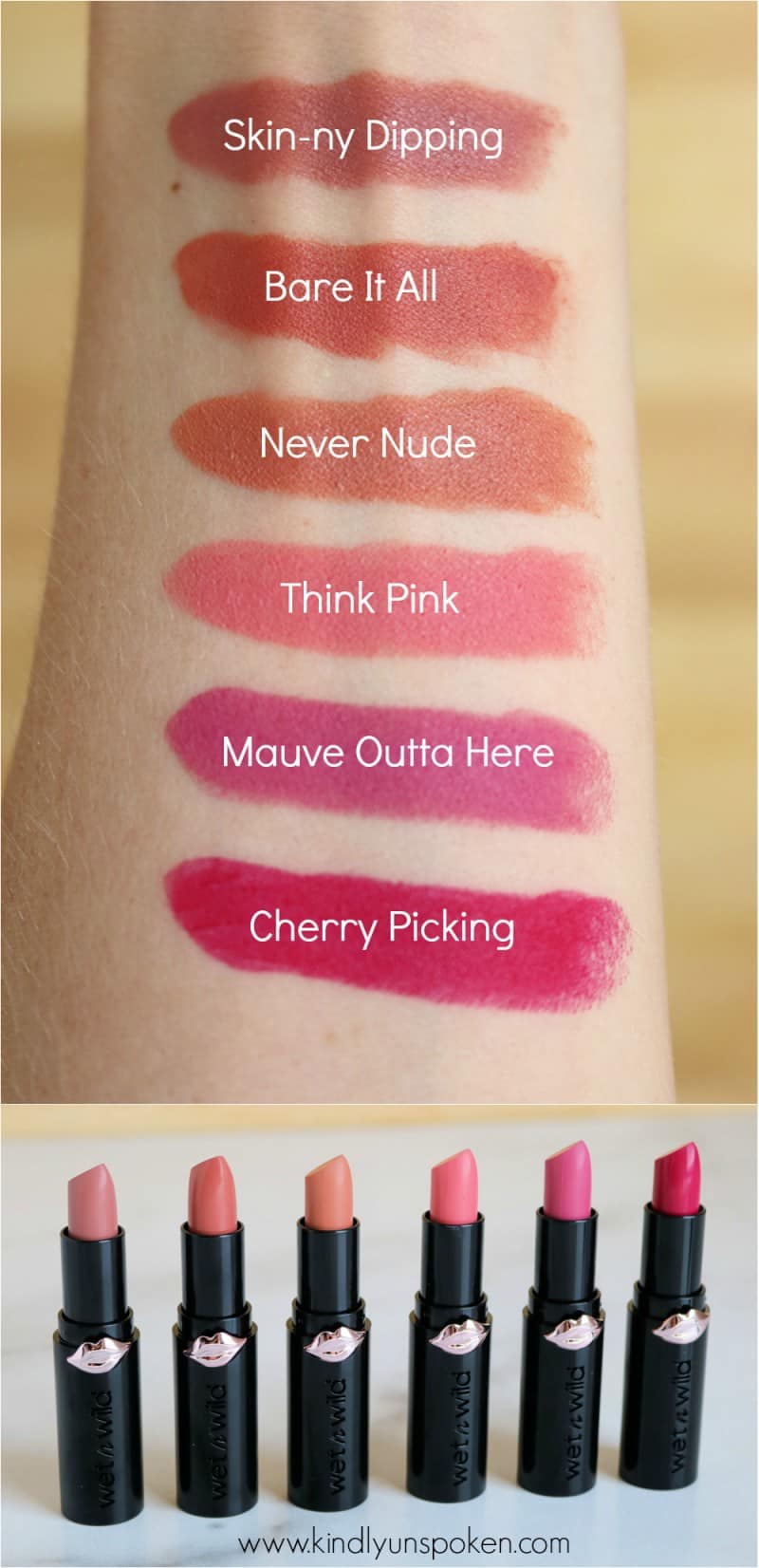 Wet n Wild MegaLast Lip Color Review and Swatches Kindly Unspoken