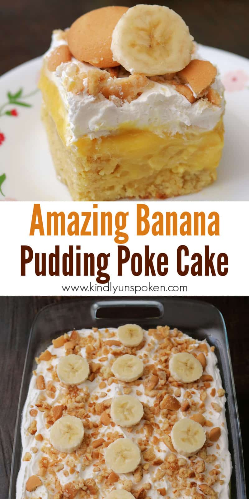 Try my Amazing Banana Pudding Poke Cake for an easy and delicious Southern twist on classic banana pudding. This banana poke cake is made with a boxed yellow cake mix, layers of vanilla pudding, whipped cream or cool whip, and a delicious homemade vanilla wafer crumb topping. Watch my video for an easy step-by-step guide. #bananapudding #pokecake #bananacake #easycake